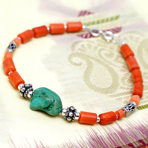 Bransoletka koral  i turkus