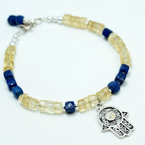 Hamsa, cytryn, lapis lazuli. Bransoletka