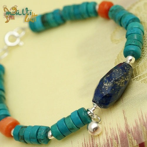 Bransoletka boho: turkus, lapis lazuli, koral