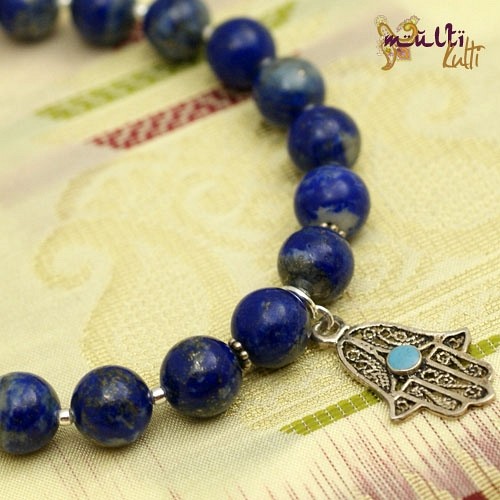 Hamsa: bransoletka z kulek lapis lazuli