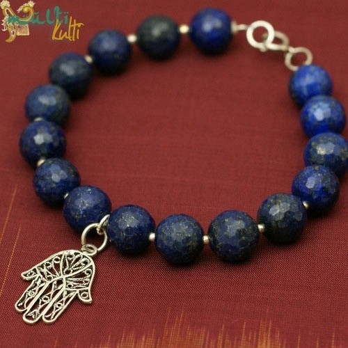 Hamsa: bransoletka z kulek lapis lazuli