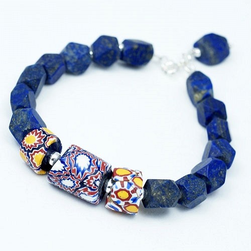 Bransoletka lapis lazuli ze szkłem Murano