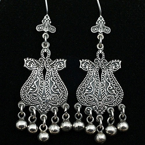 Orientalne srebrne kolczyki paisley