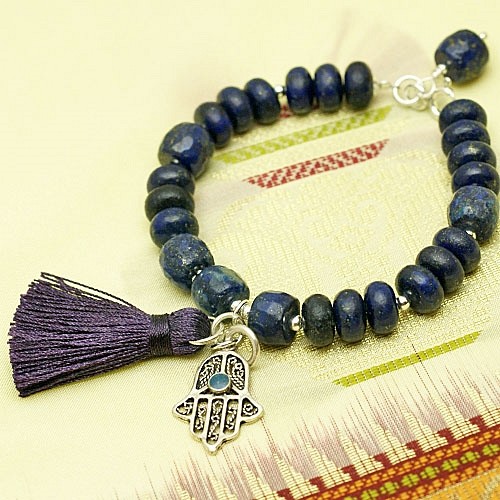 Hamsa: lapis lazuli, amulet i chwost; bransoletka