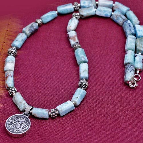 Larimar naszyjnik z arabskim wisiorkiem