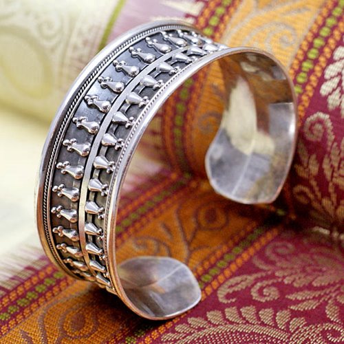 Etniczna srebrna bransoletka bangla