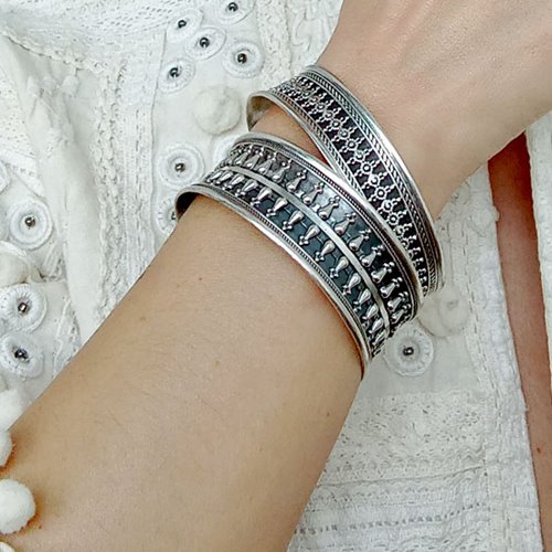 Etniczna srebrna bransoletka bangla
