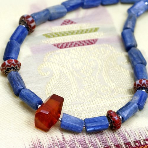 Męski naszyjnik kianit bursztyn