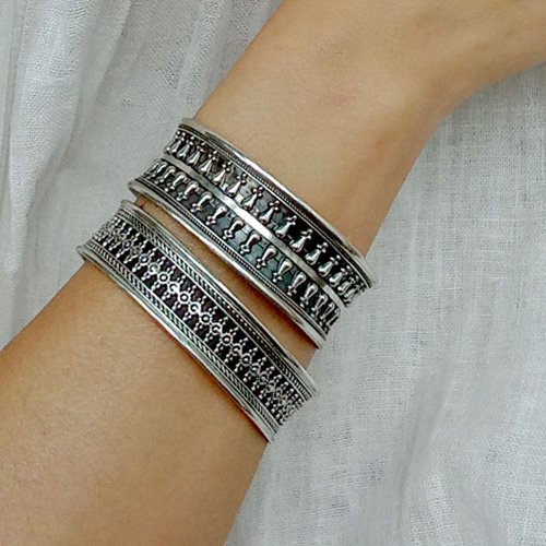 Etniczna srebrna bransoletka bangla