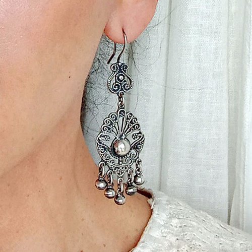 Orientalne duże kolczyki ze srebra