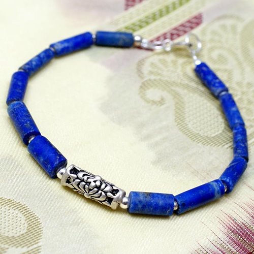 Etniczna bransoletka lapis lazuli i srebro