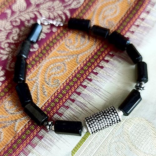 Czarna męska bransoletka obsydian