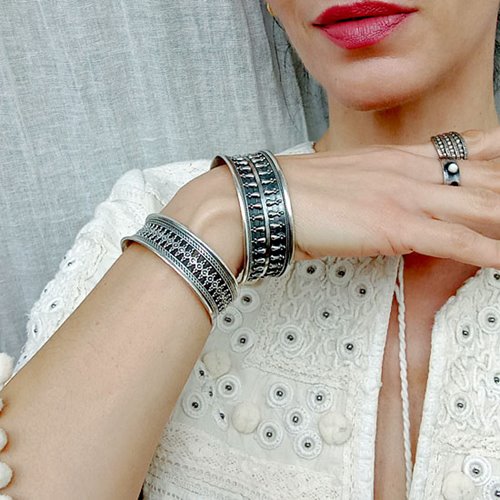 Etniczna srebrna bransoletka bangla
