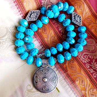 Duży naszyjnik z turkusu z wisiorem ze srebra