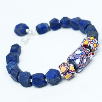 Bransoletka lapis lazuli ze szkłem Murano
