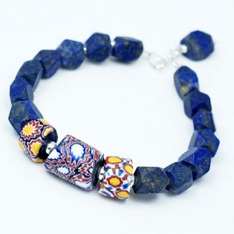 Bransoletka lapis lazuli ze szkłem Murano