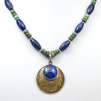 Etniczny naszyjnik z turkusu i  lapis lazuli