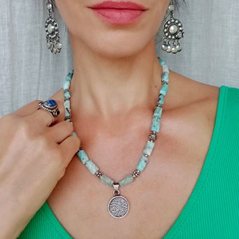 Larimar naszyjnik z arabskim wisiorkiem