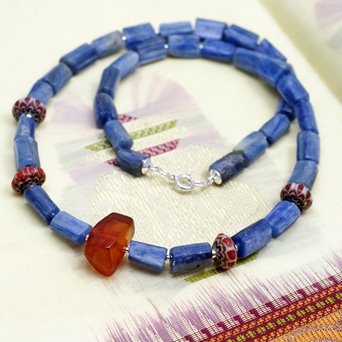 Męski naszyjnik kianit bursztyn